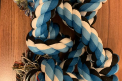 The rope toy knotted up, as it arrived
