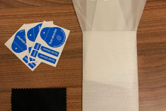Everything included with the screen protectors - a cleaning cloth, dust removing sticker, guide stickers and the screen protectors