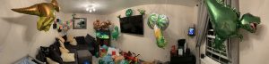 Kungfu Mall 42 Piece Dinosaur Balloons Birthday Party Decoration Set panorama image of the set all setup 