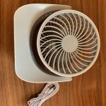 Fan front on view with charging cable