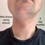 wet shave using the shaver compared to untouched two day stubble