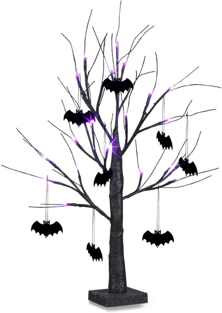 Eambrite 2FT Black Halloween Tree with Bat Decorations