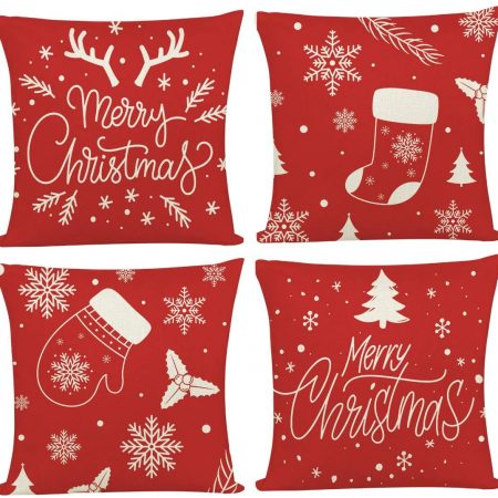 Joyshare 4 Pieces Red Christmas Pillow Case